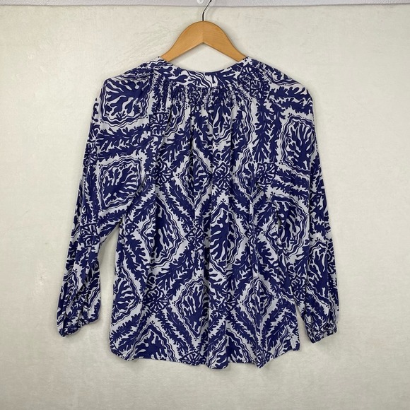 Lilly Pulitzer Elisa 100% Silk Long Sleeve Blue White Coral Blouse Size Small - Picture 4 of 6